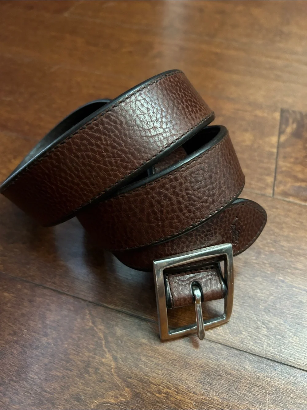 Polo Ralph Lauren Classic Men's Brown Pebbled Leather Belt with Silver Buckle